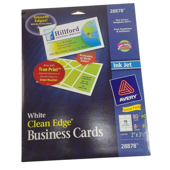 Avery Clean Edge Business Cards Ink Jet Printable White 28878 90 Cards - Picture 1 of 8